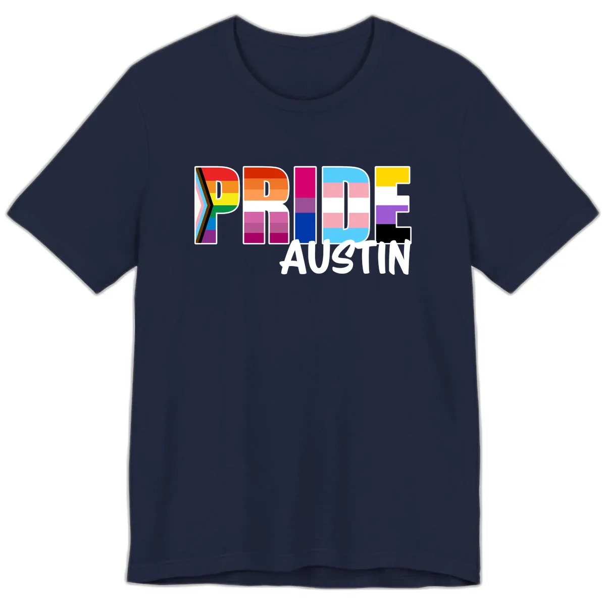Pride Austin Rainbow Letters Premium T-Shirt in Navy