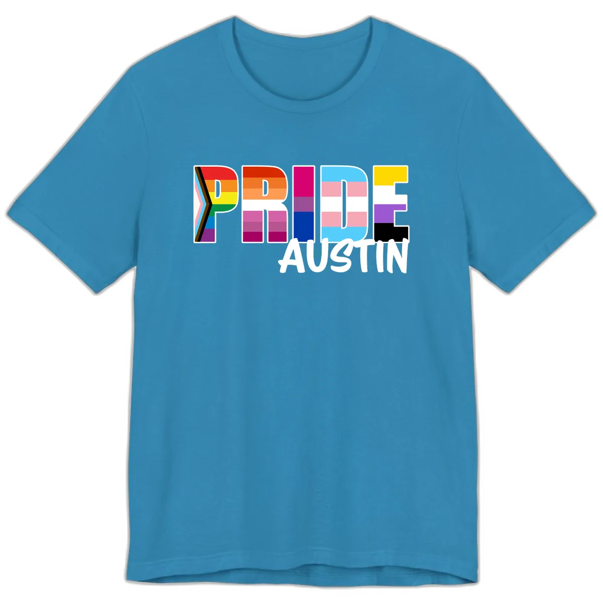 Pride Austin Rainbow Letters Premium T-Shirt in Aqua