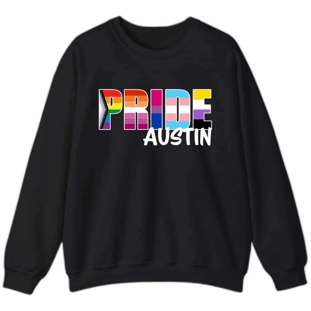 Pride Austin Rainbow Letters Sweatshirt in Black