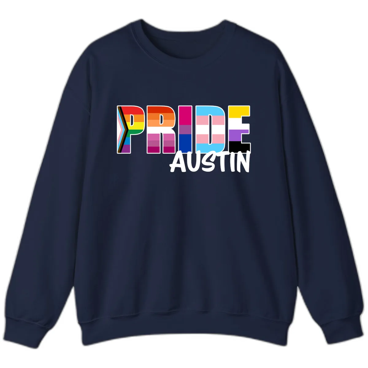 Pride Austin Rainbow Letters Sweatshirt in Navy