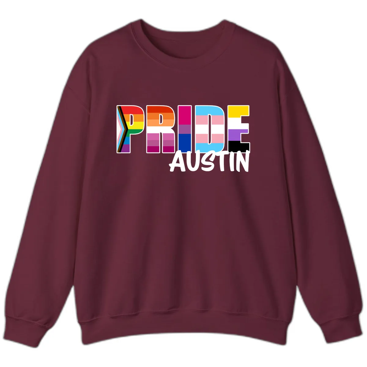 Pride Austin Rainbow Letters Sweatshirt in Maroon