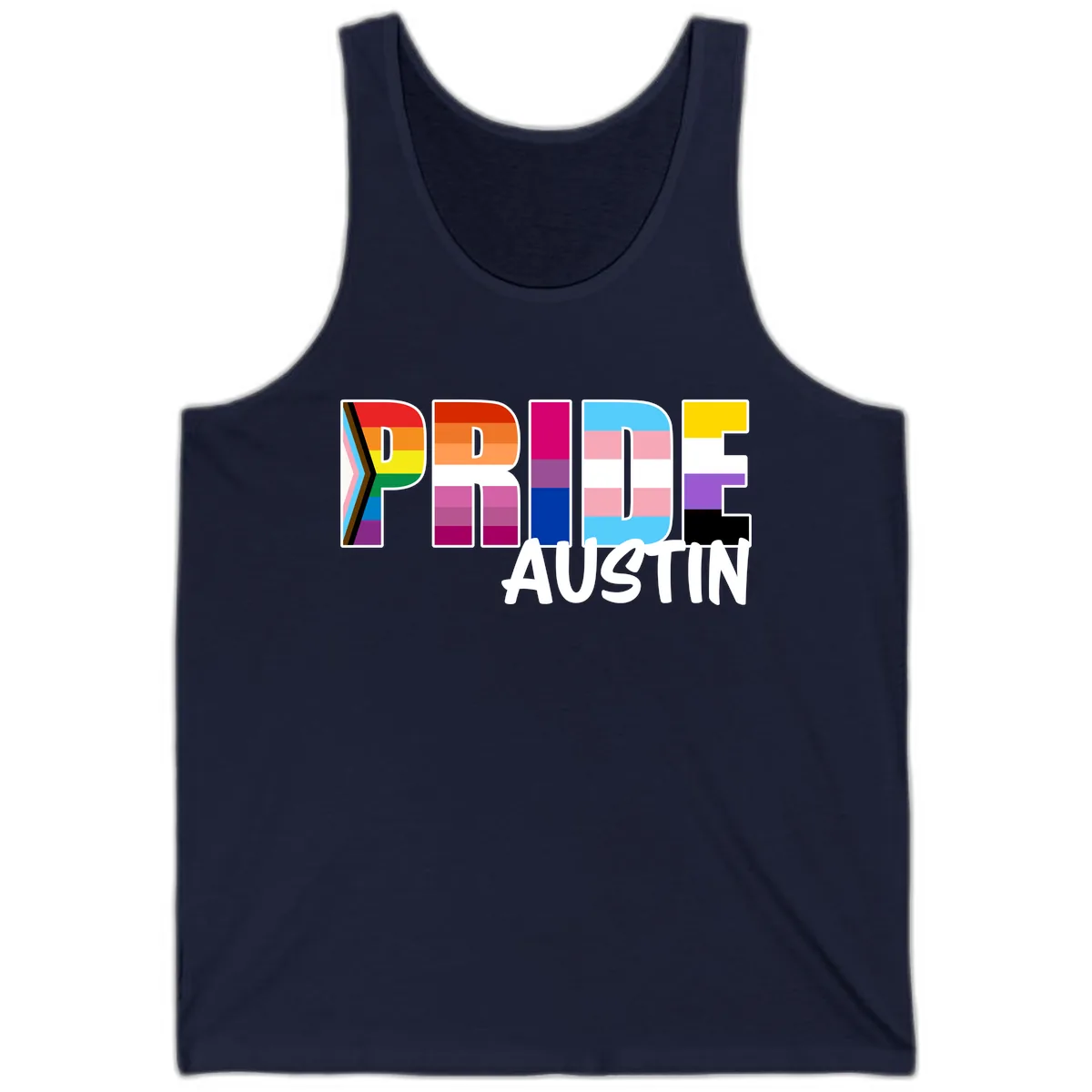 Pride Austin Rainbow Letters Tank in Navy