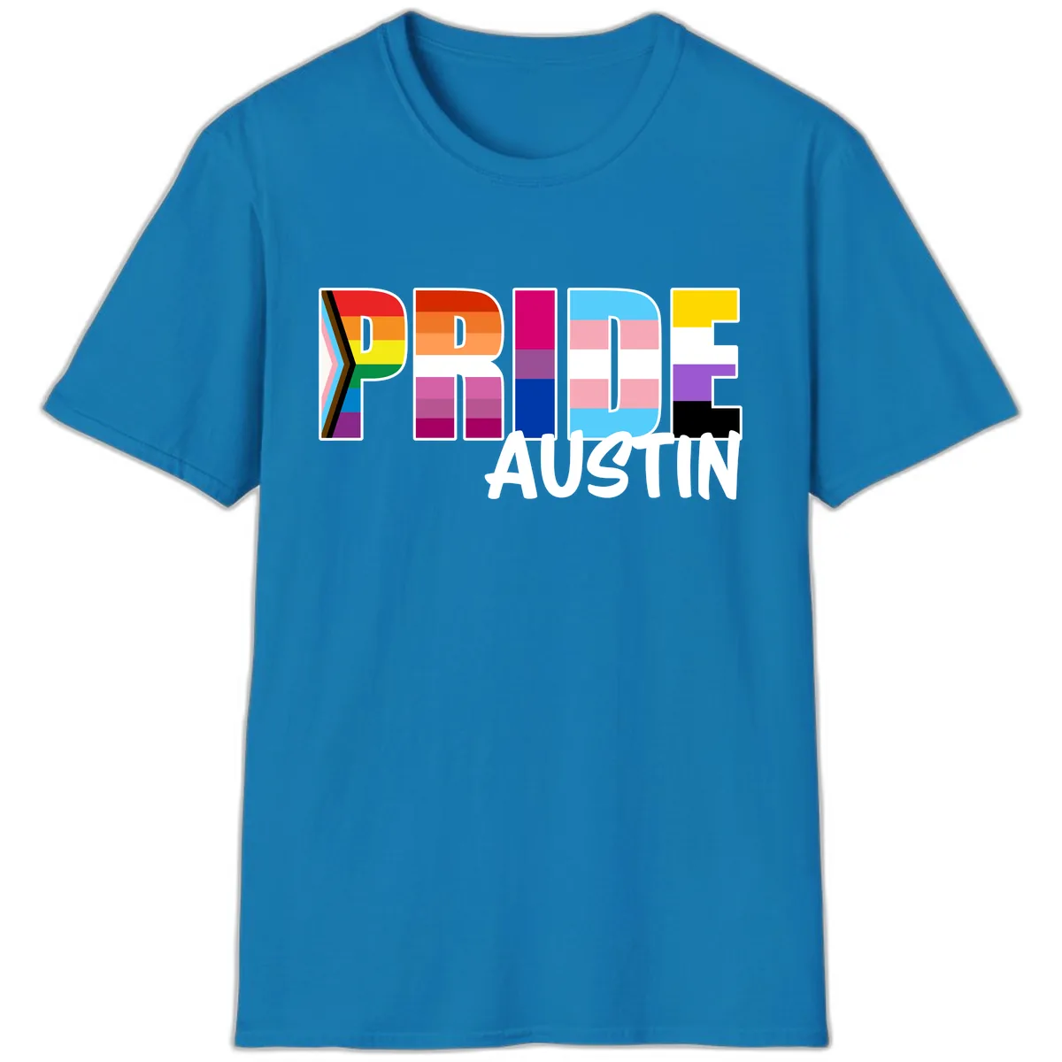 Pride Austin Rainbow Letters T-Shirt in Sapphire