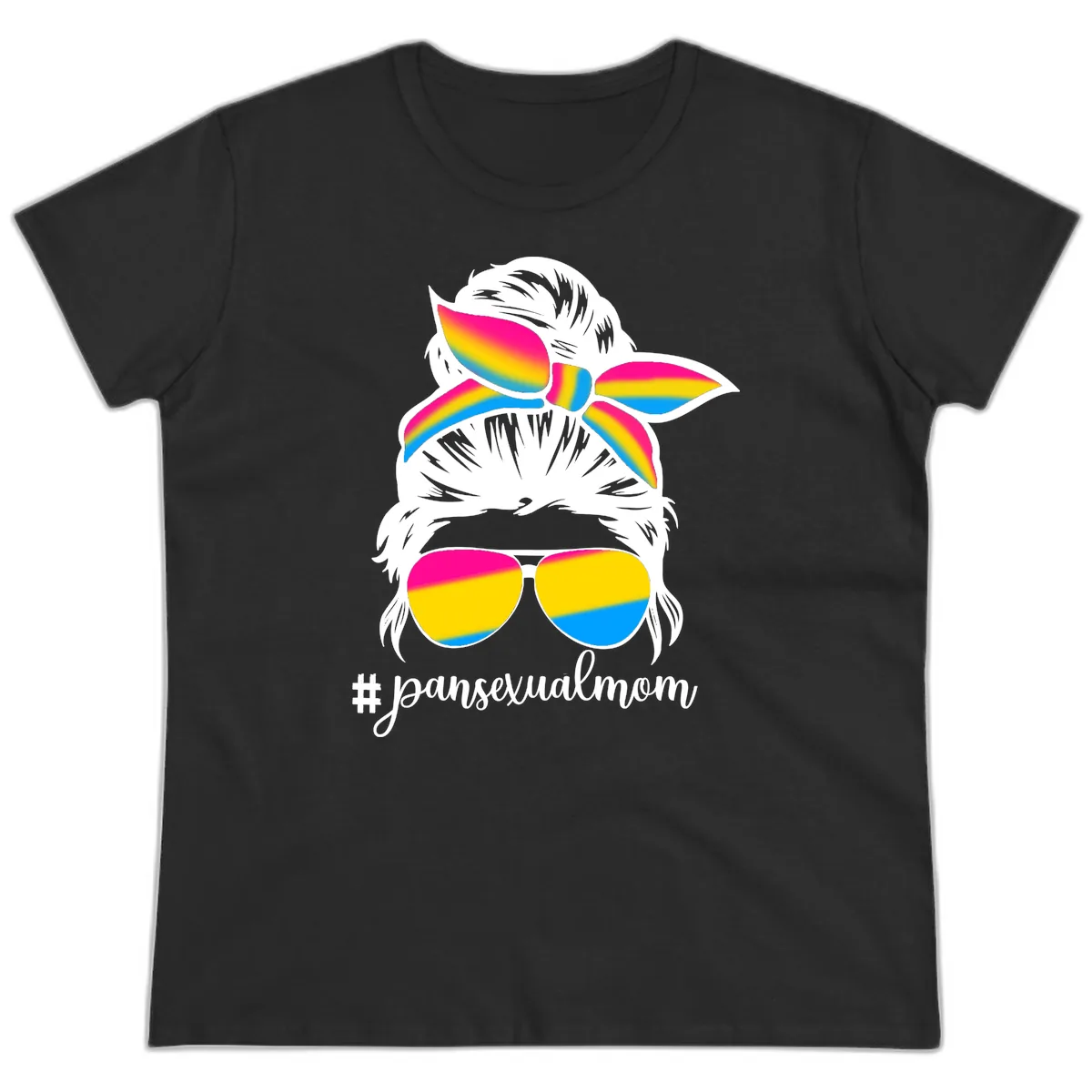 Pansexual Mom Rainbow Pride Ladies Tee in Black