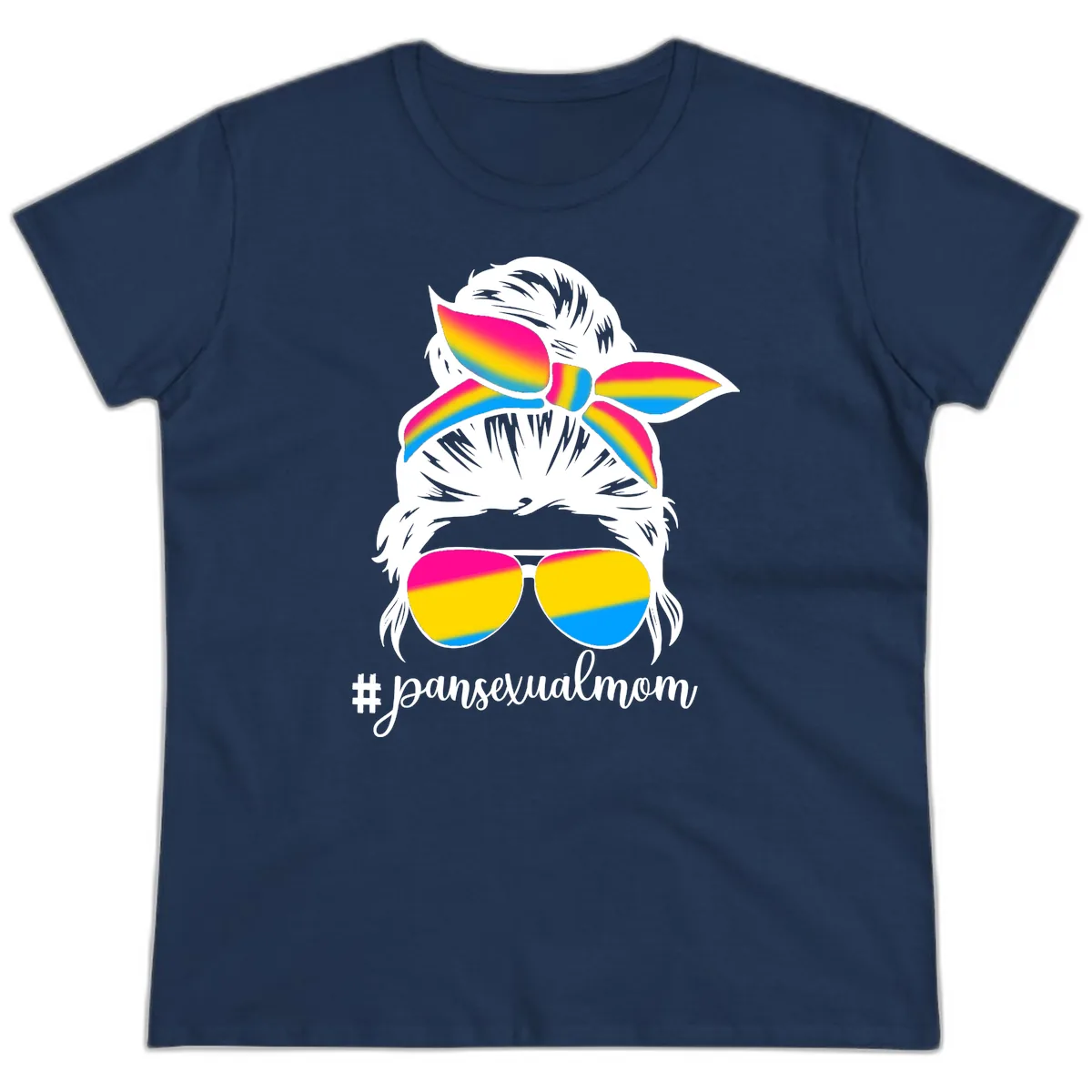 Pansexual Mom Rainbow Pride Ladies Tee in Navy