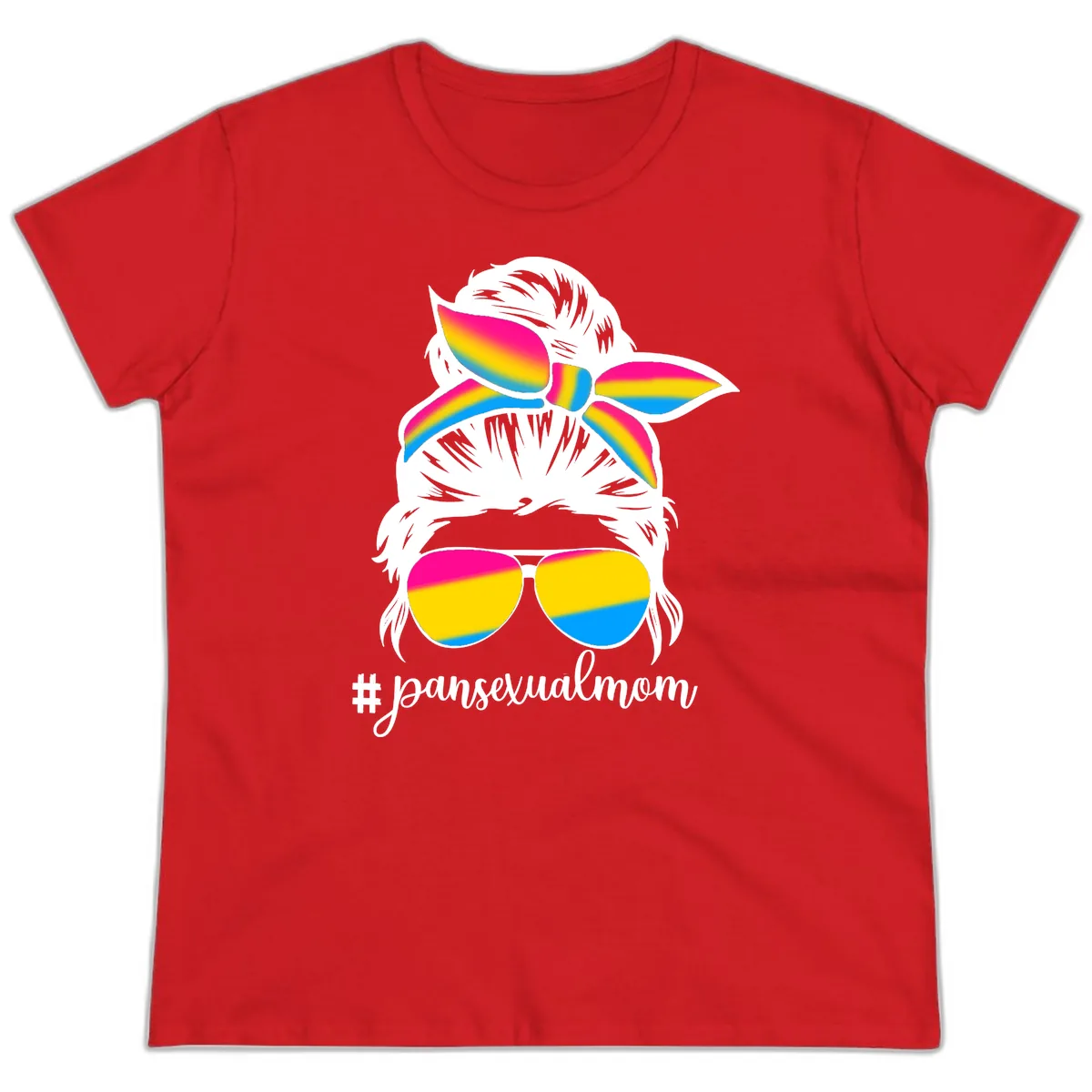 Pansexual Mom Rainbow Pride Ladies Tee in Red