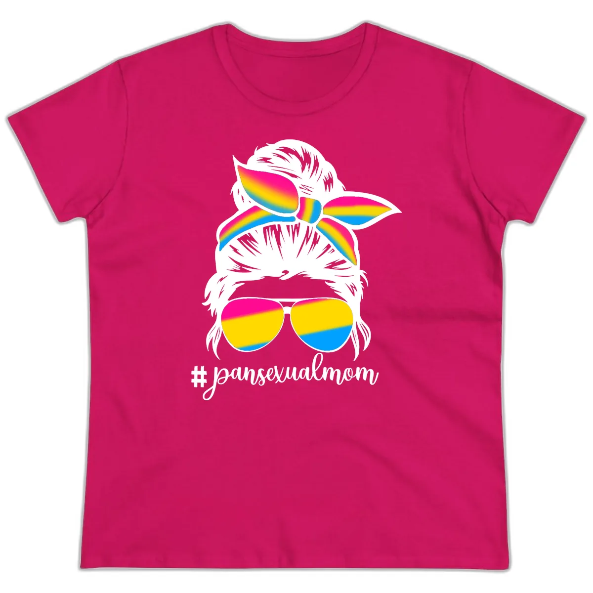 Pansexual Mom Rainbow Pride Ladies Tee in Heliconia
