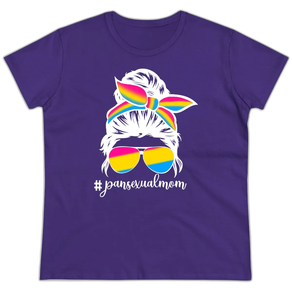 Pansexual Mom Rainbow Pride Ladies Tee in Purple