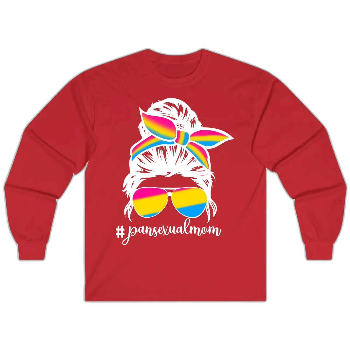 Pansexual Mom Rainbow Pride Long Sleeve in Red