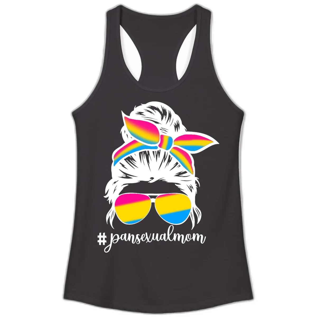 Pansexual Mom Rainbow Pride Ladies Tank in Black