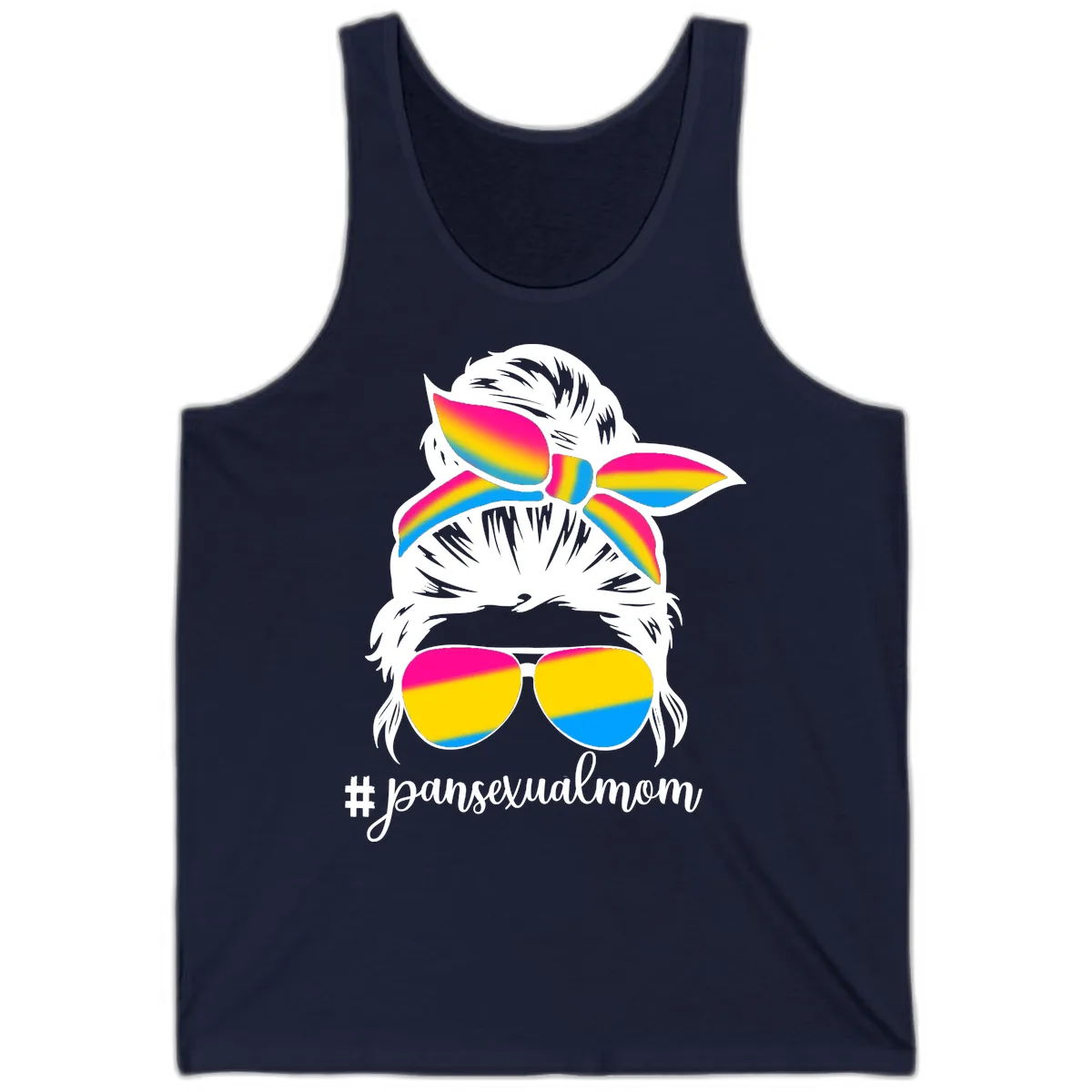 Pansexual Mom Rainbow Pride Tank in Navy