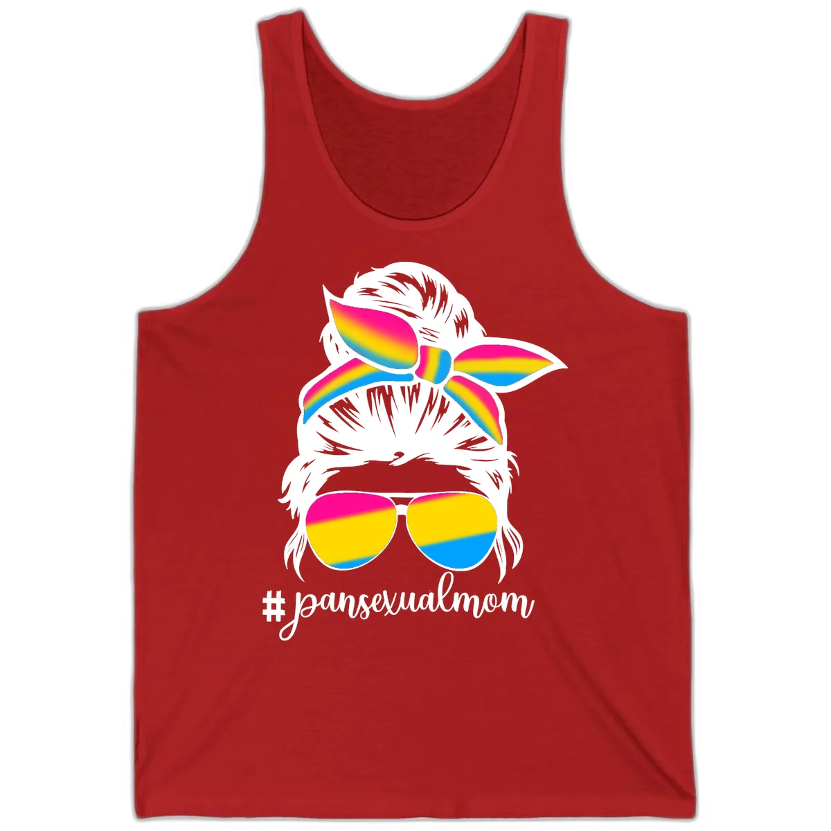 Pansexual Mom Rainbow Pride Tank in Red
