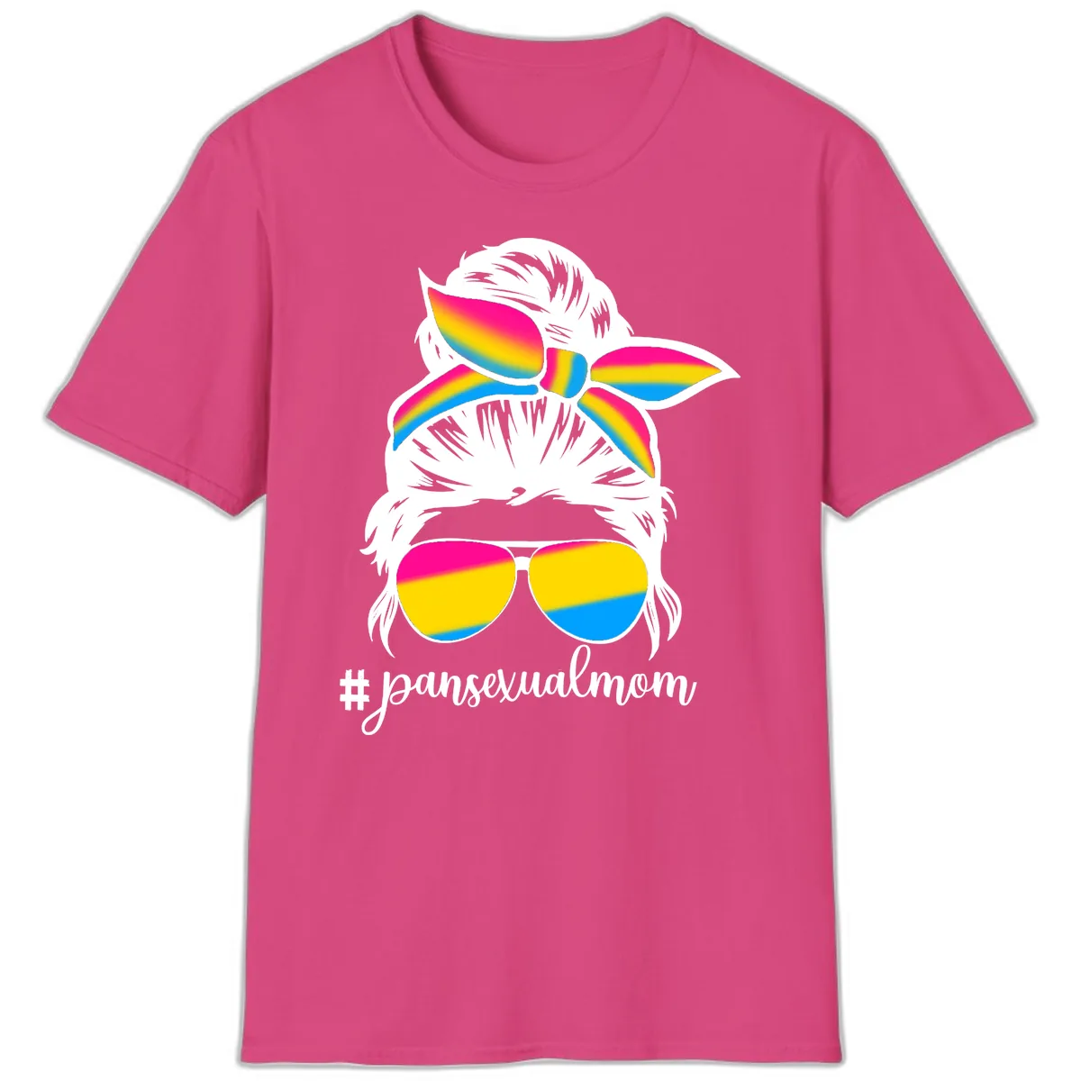 Pansexual Mom Rainbow Pride T-Shirt in Heliconia