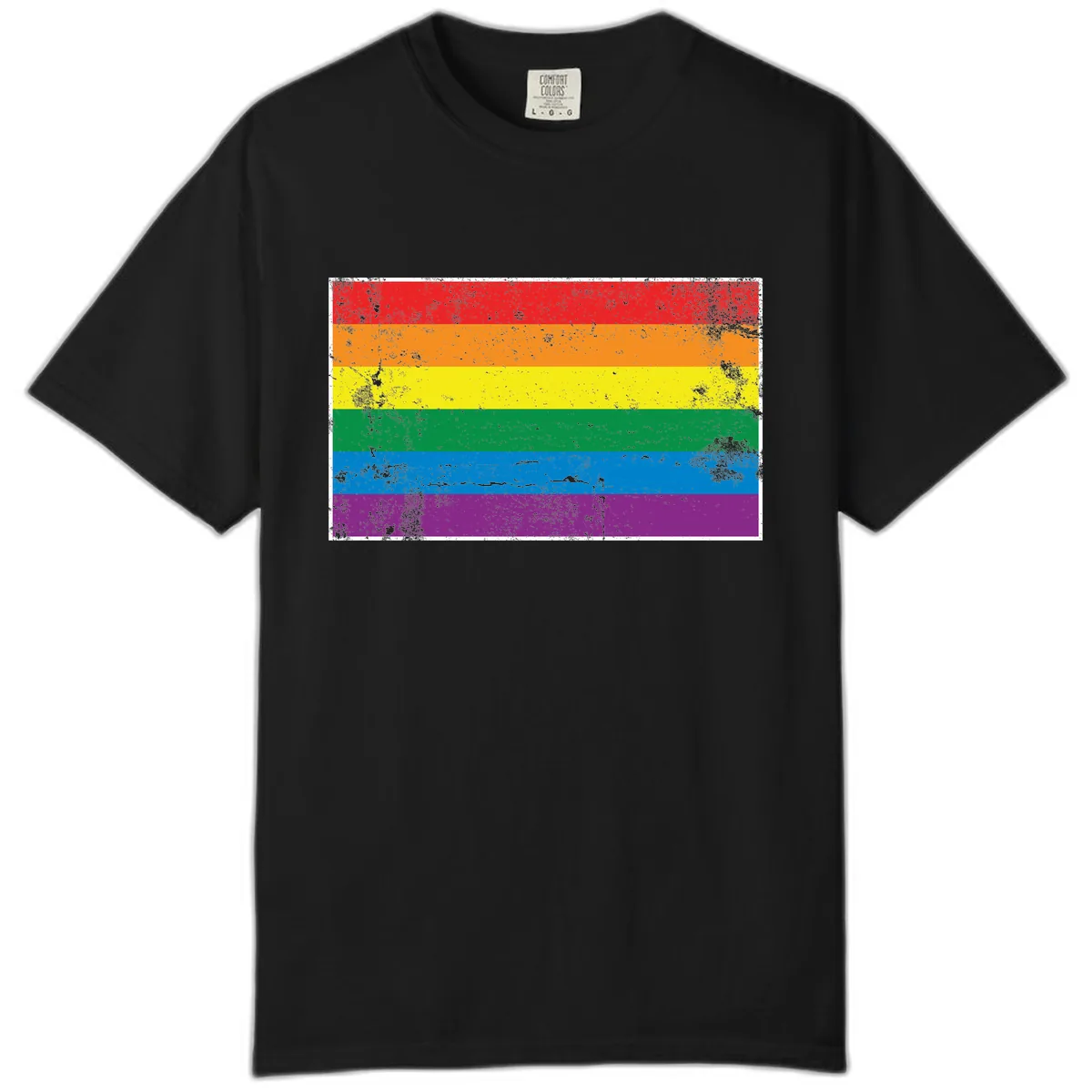 Rainbow Pride Flag Distressed Comfort Color in Black