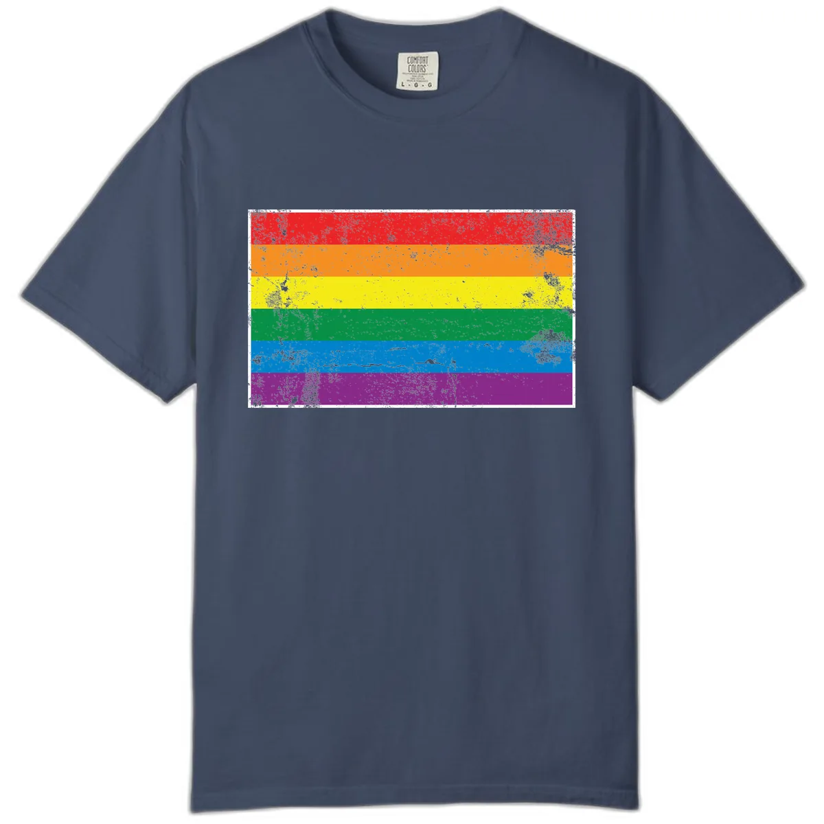 Rainbow Pride Flag Distressed Comfort Color in Midnight