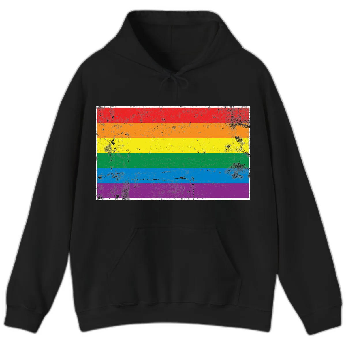 Rainbow Pride Flag Distressed Hoodie in Black