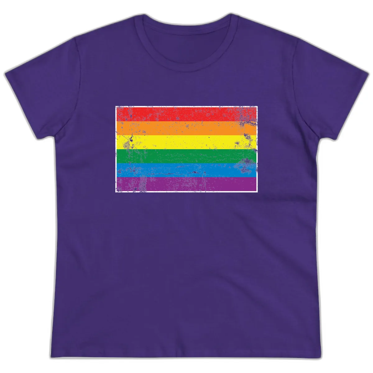 Rainbow Pride Flag Distressed Ladies Tee in Purple