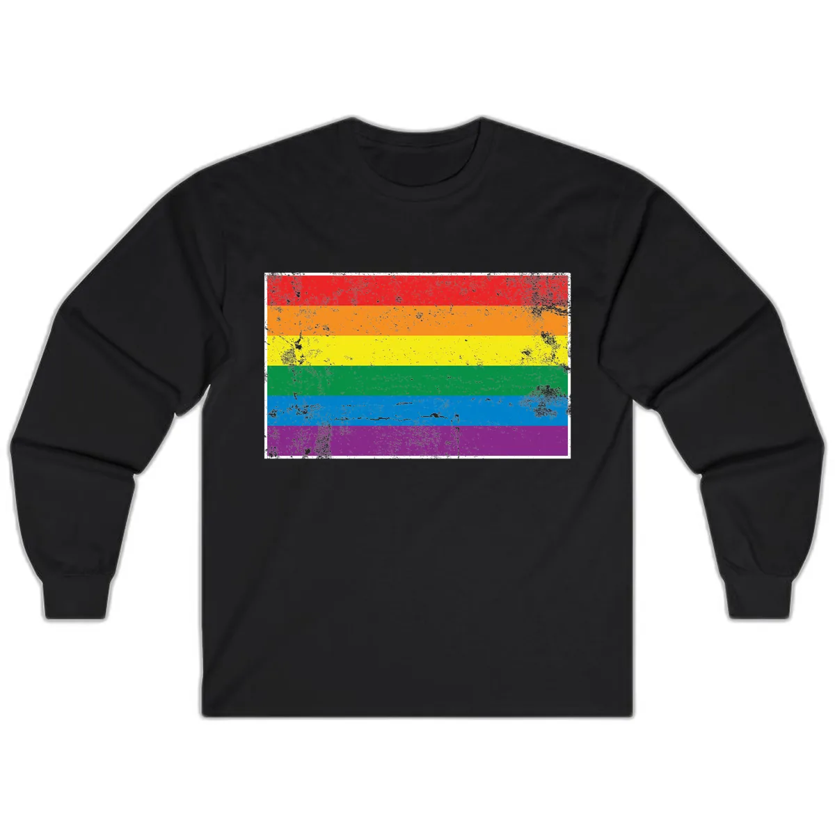 Rainbow Pride Flag Distressed Long Sleeve in Black