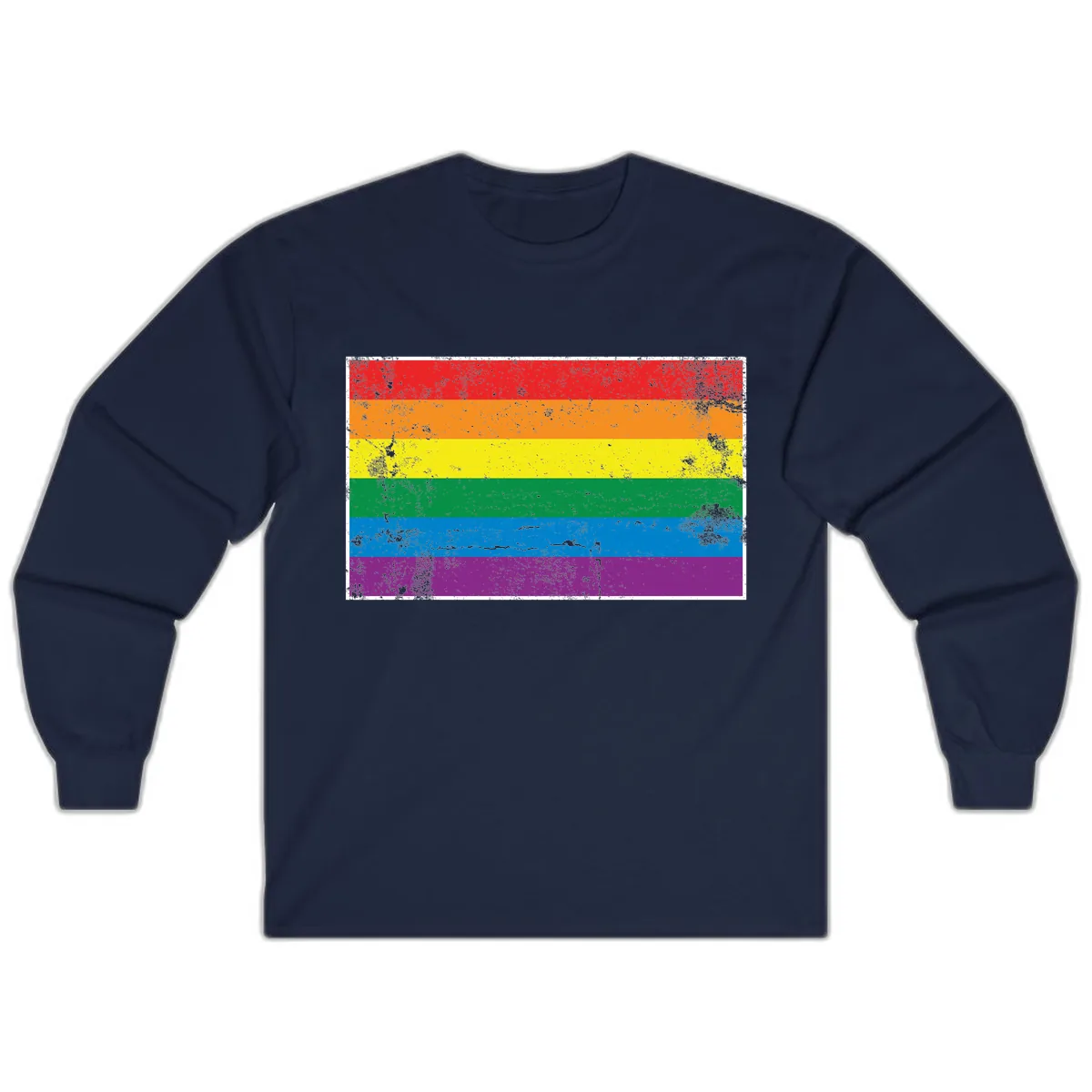 Rainbow Pride Flag Distressed Long Sleeve in Navy