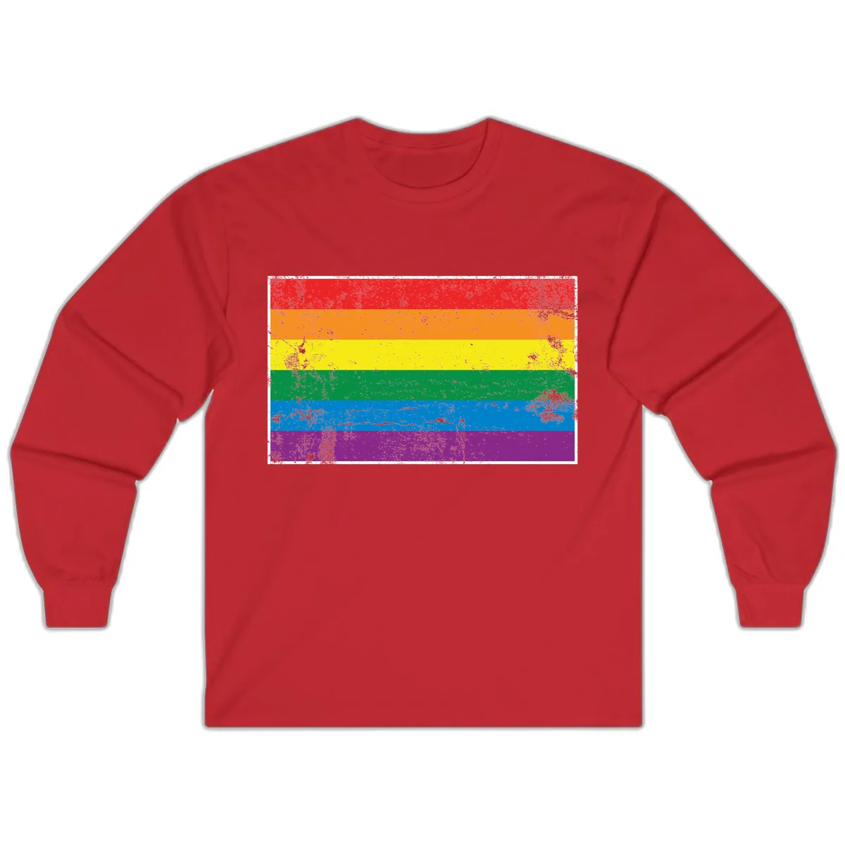 Rainbow Pride Flag Distressed Long Sleeve in Red