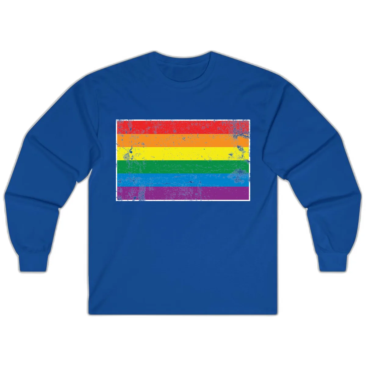 Rainbow Pride Flag Distressed Long Sleeve in Royal