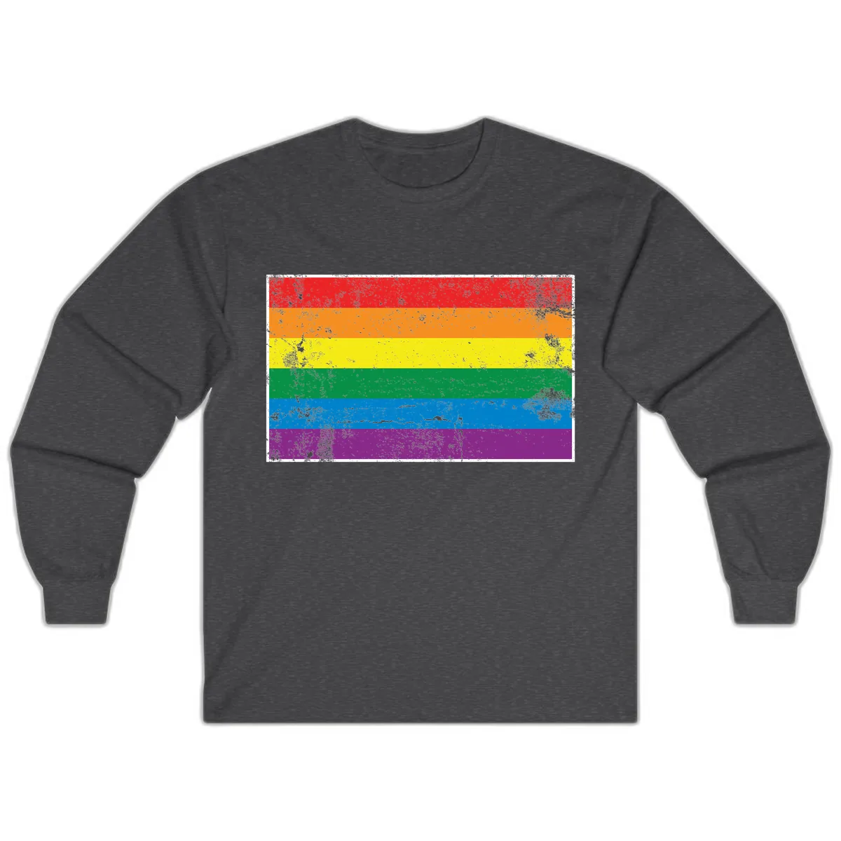 Rainbow Pride Flag Distressed Long Sleeve in Dark Heather