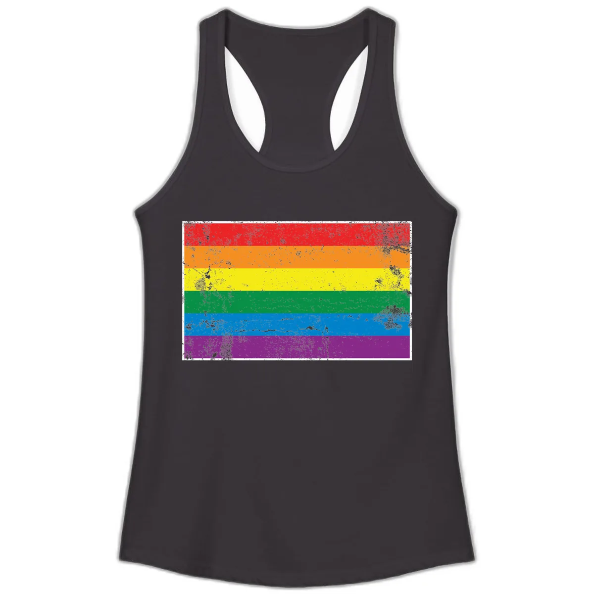 Rainbow Pride Flag Distressed Ladies Tank in Black
