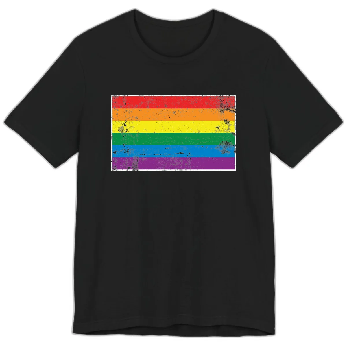 Rainbow Pride Flag Distressed Premium T-Shirt in Black