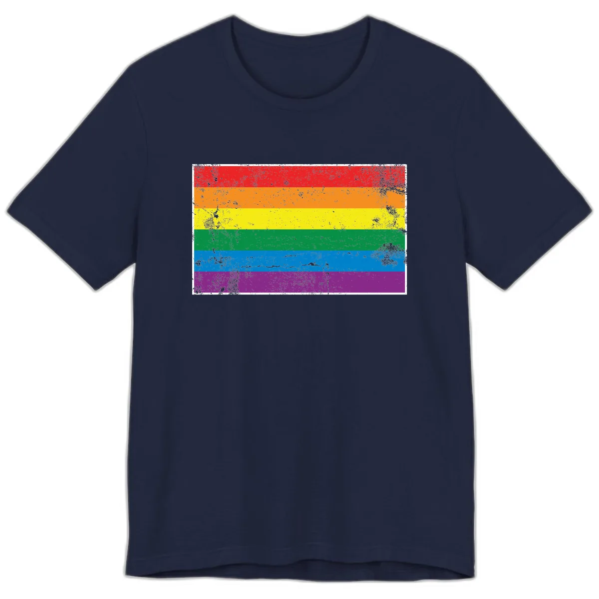 Rainbow Pride Flag Distressed Premium T-Shirt in Navy