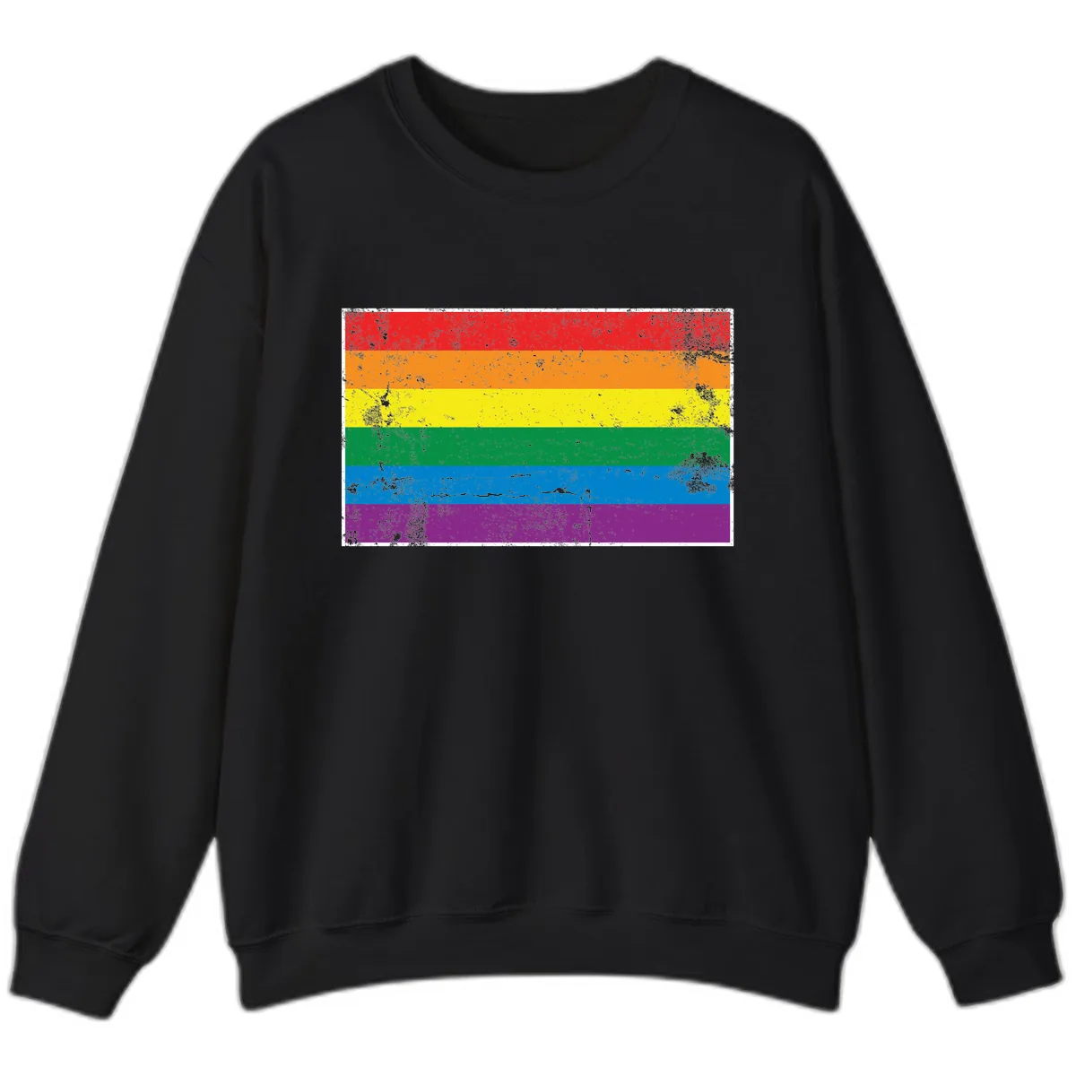Rainbow Pride Flag Distressed Sweatshirt in Black