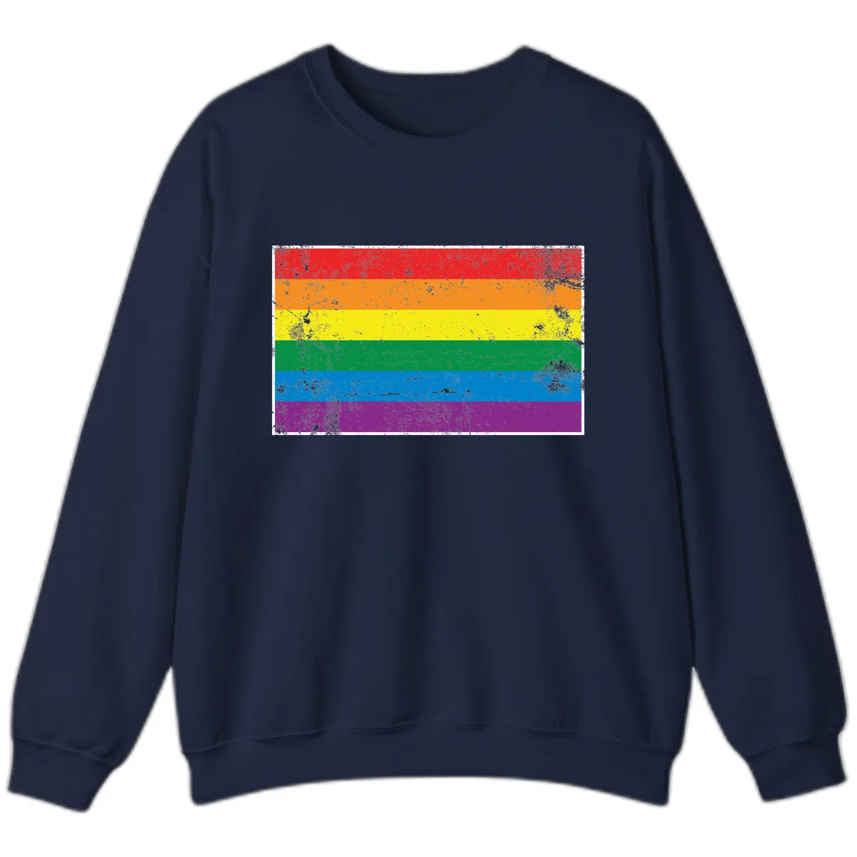Rainbow Pride Flag Distressed Sweatshirt in Navy