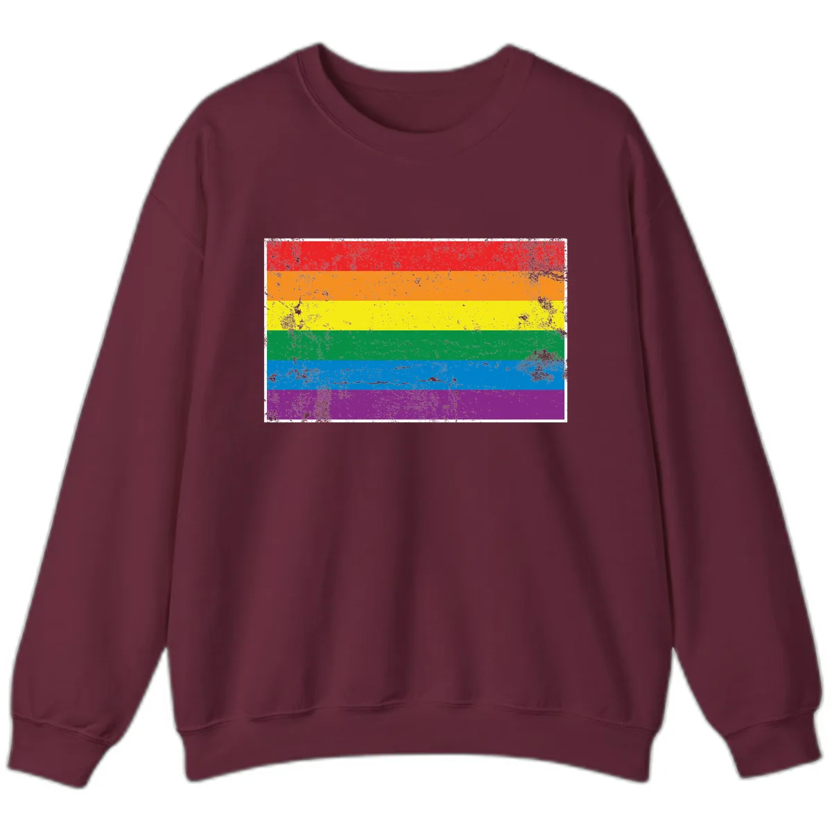 Rainbow Pride Flag Distressed Sweatshirt in Maroon