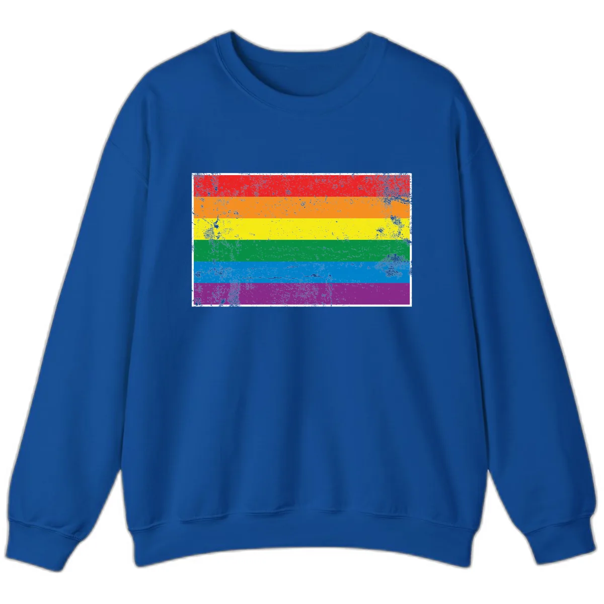Rainbow Pride Flag Distressed Sweatshirt in Royal