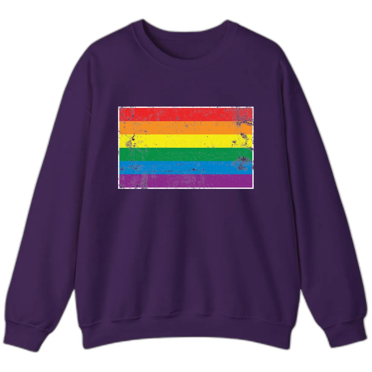 Rainbow Pride Flag Distressed Sweatshirt in Purple