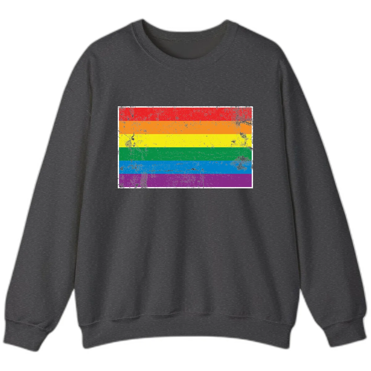 Rainbow Pride Flag Distressed Sweatshirt in Dark Heather