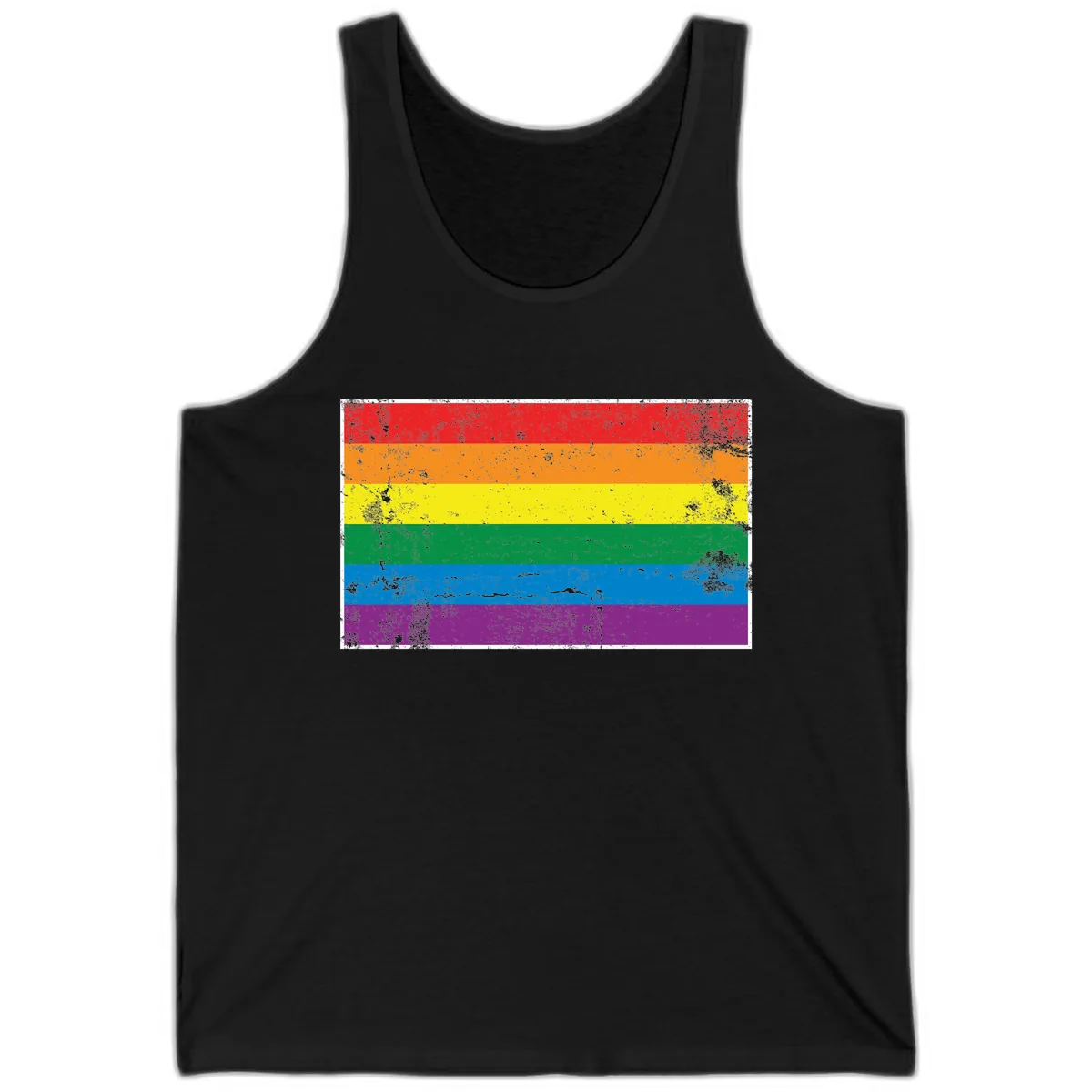 Rainbow Pride Flag Distressed Tank in Black