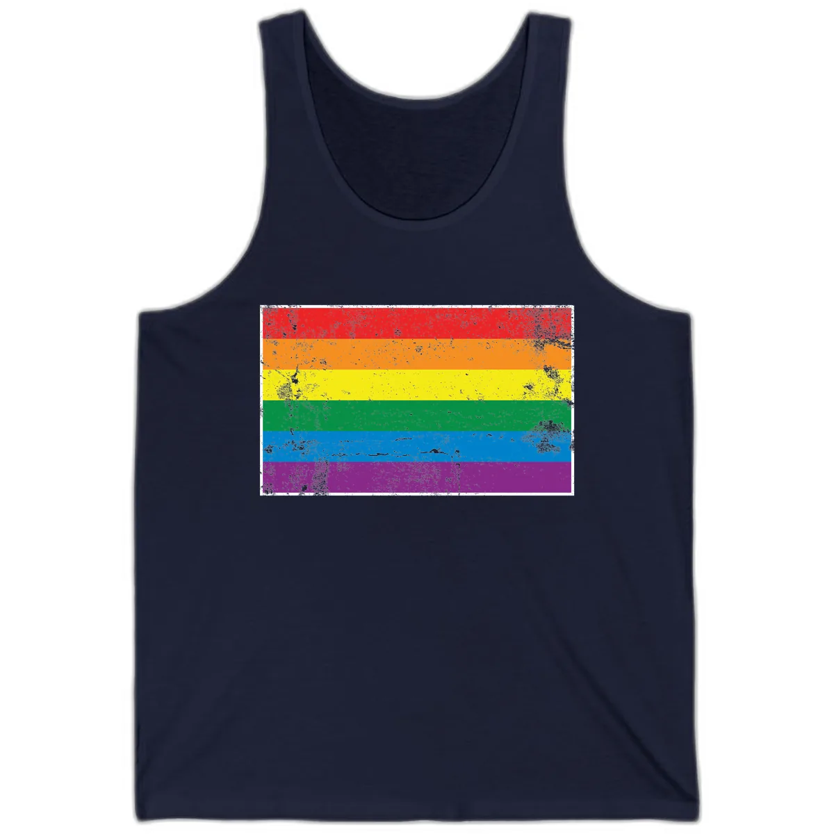 Rainbow Pride Flag Distressed Tank in Navy