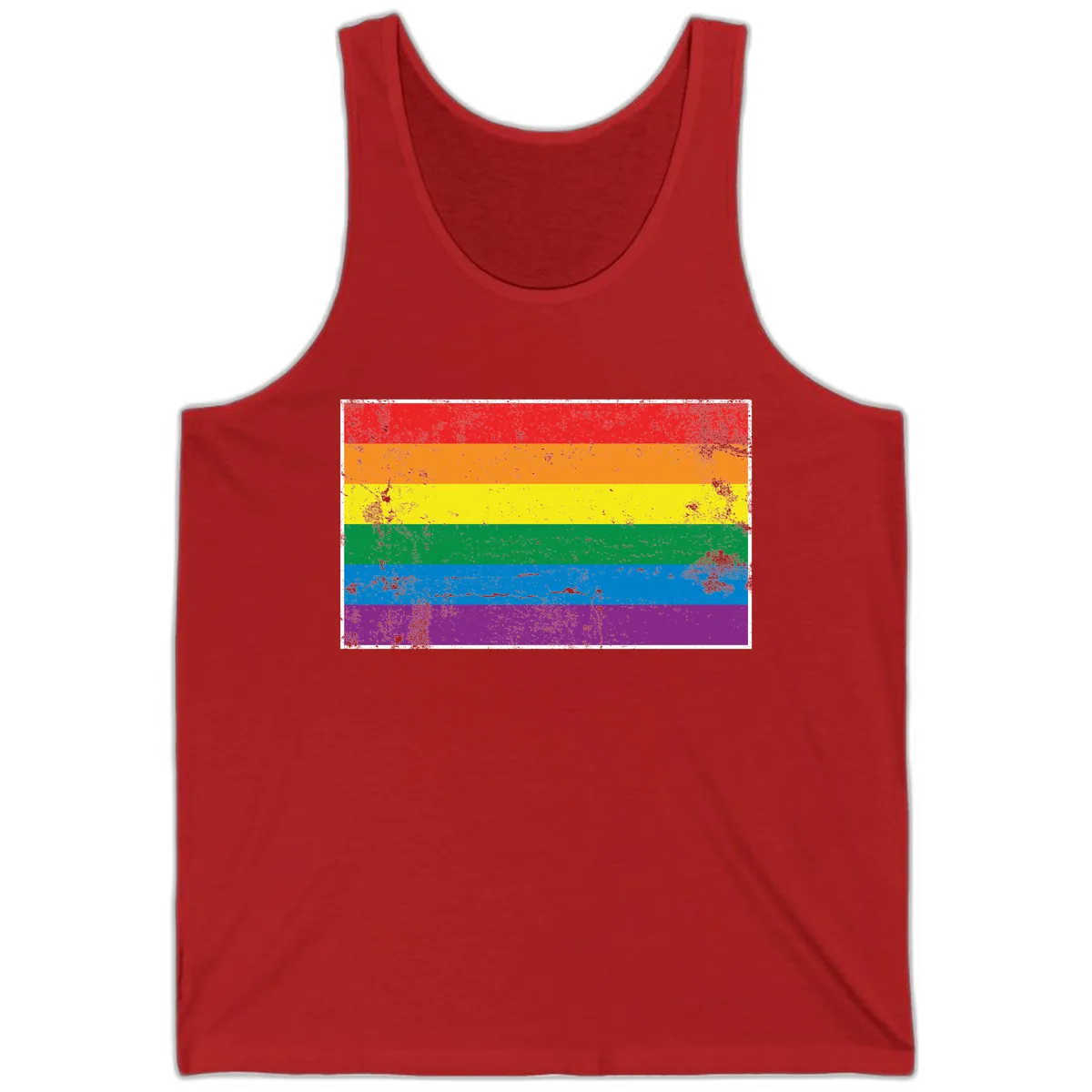 Rainbow Pride Flag Distressed Tank in Red