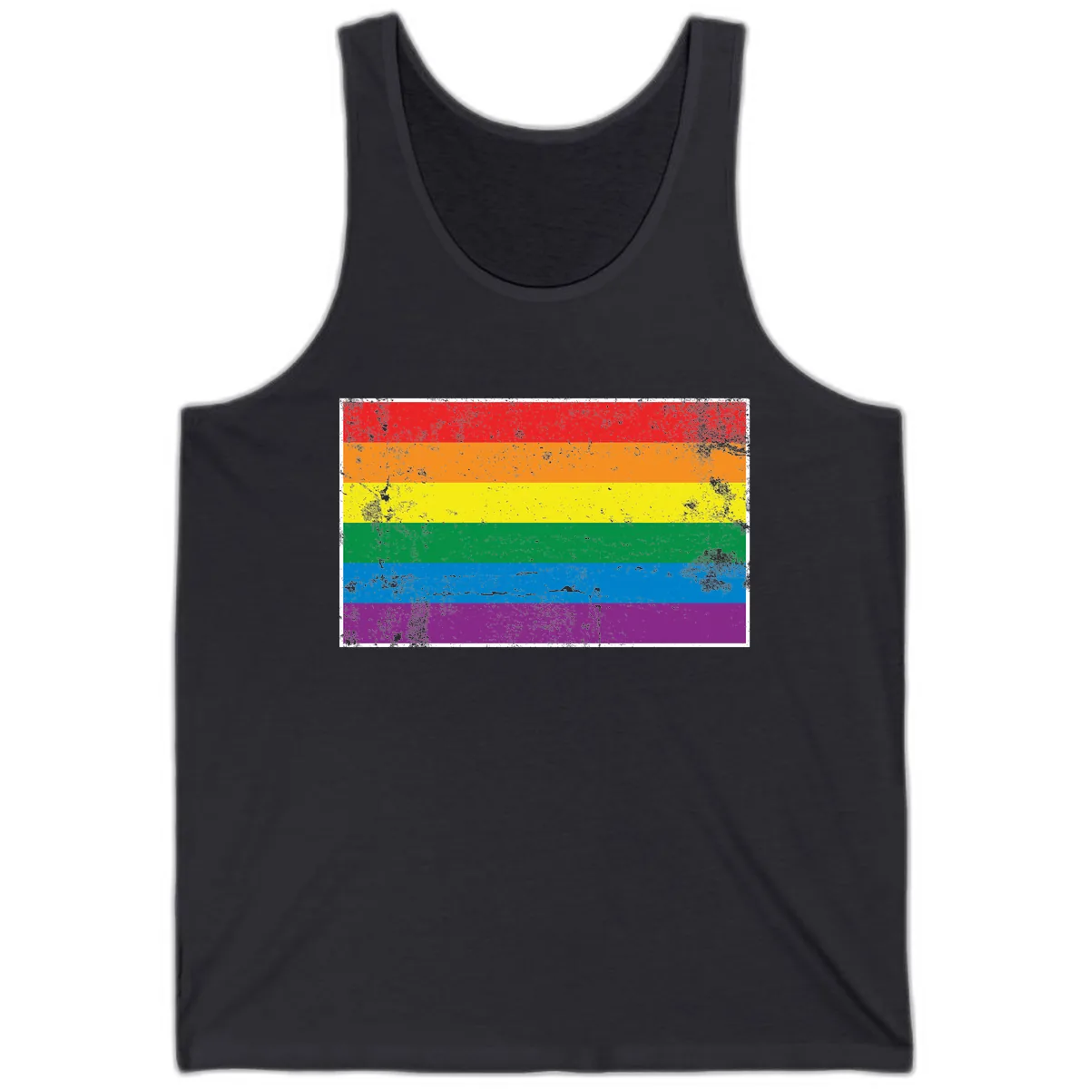 Rainbow Pride Flag Distressed Tank in Dark Grey