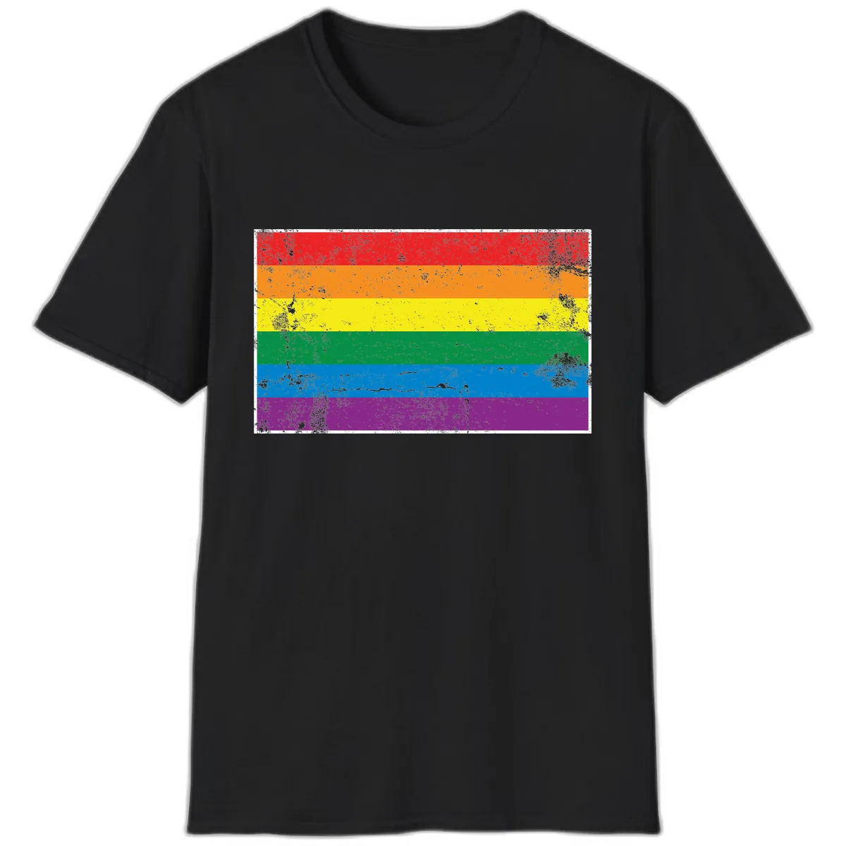 Rainbow Pride Flag Distressed T-Shirt in Black