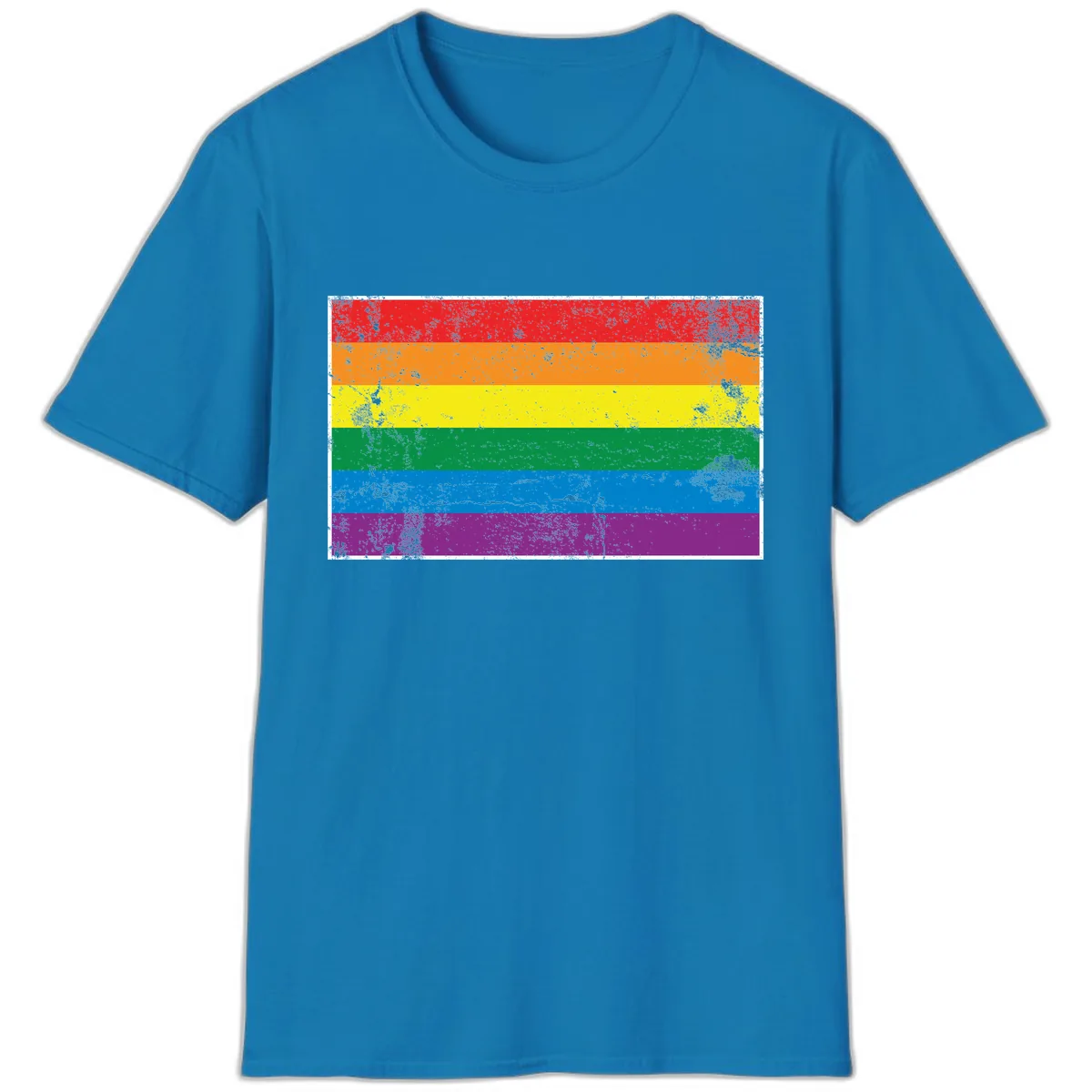 Rainbow Pride Flag Distressed T-Shirt in Sapphire