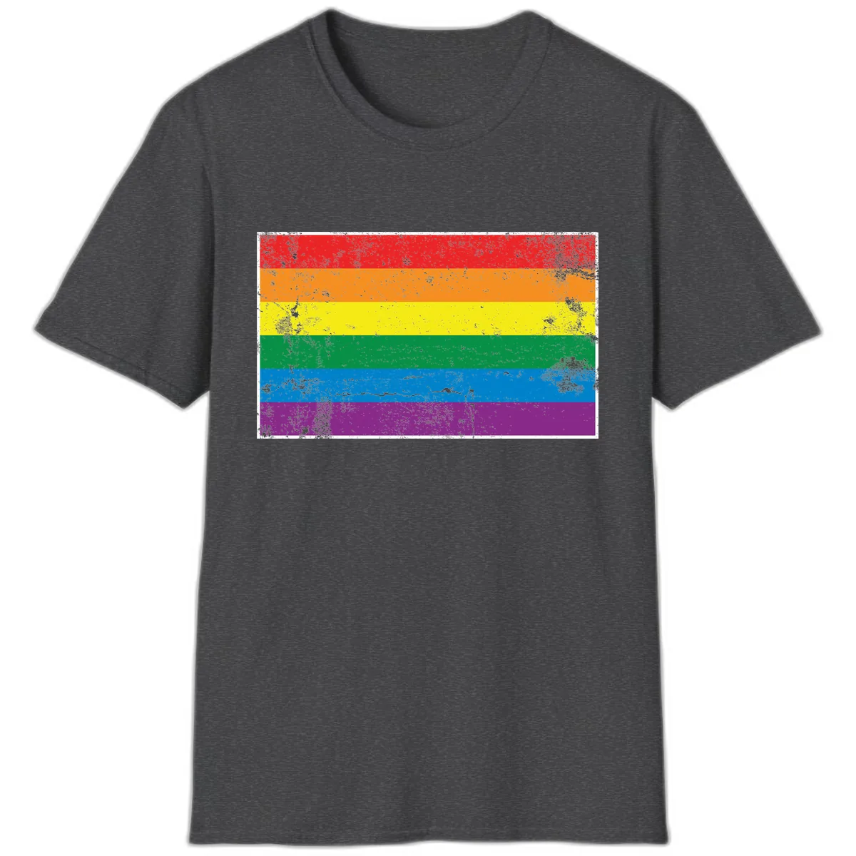 Rainbow Pride Flag Distressed T-Shirt in Dark Heather