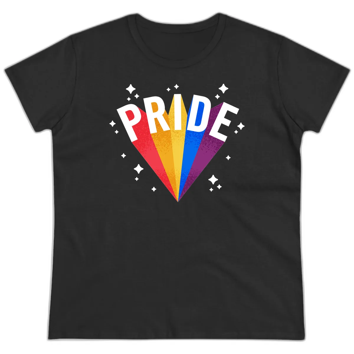 Rainbow Pride Fan Design Ladies Tee in Black