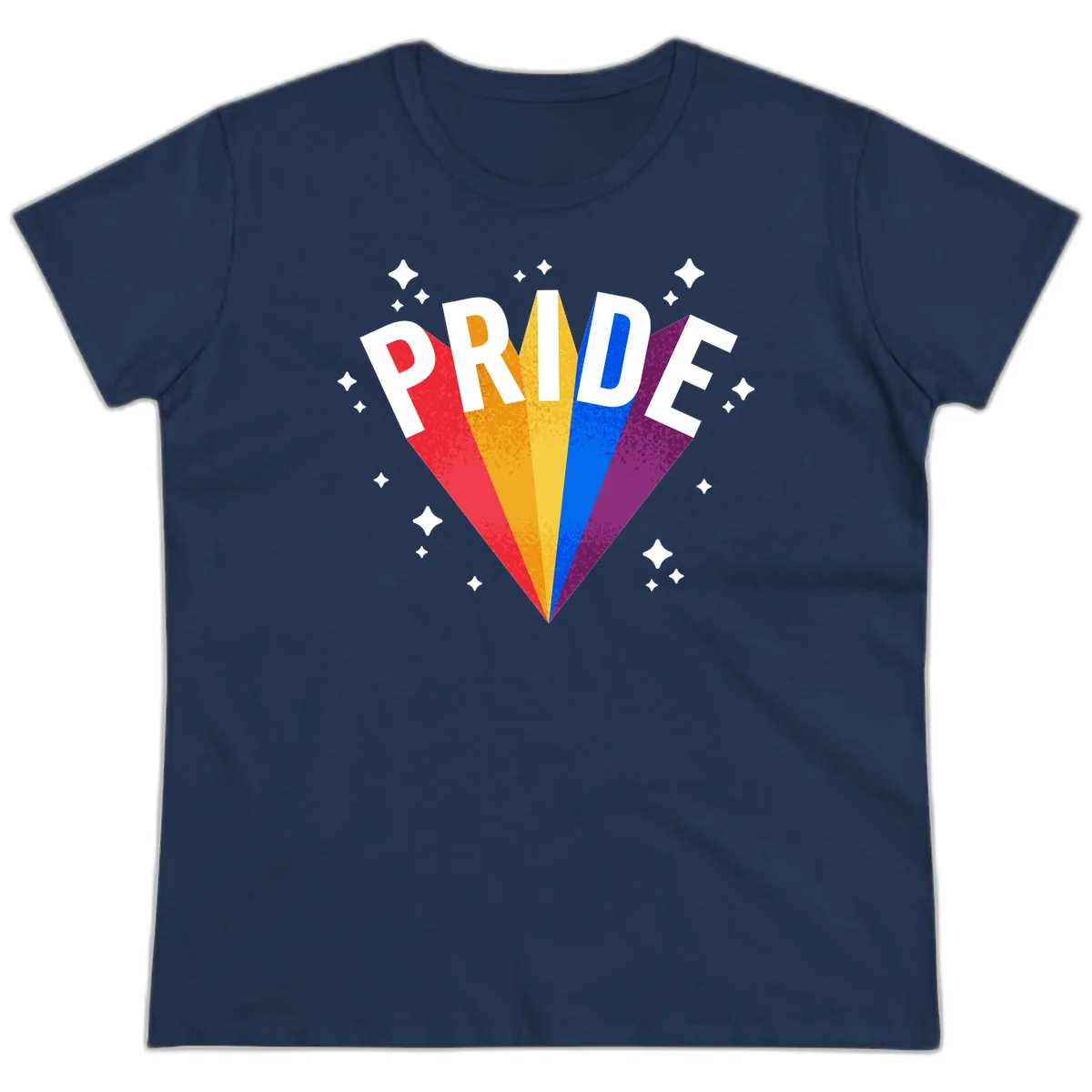 Rainbow Pride Fan Design Ladies Tee in Navy
