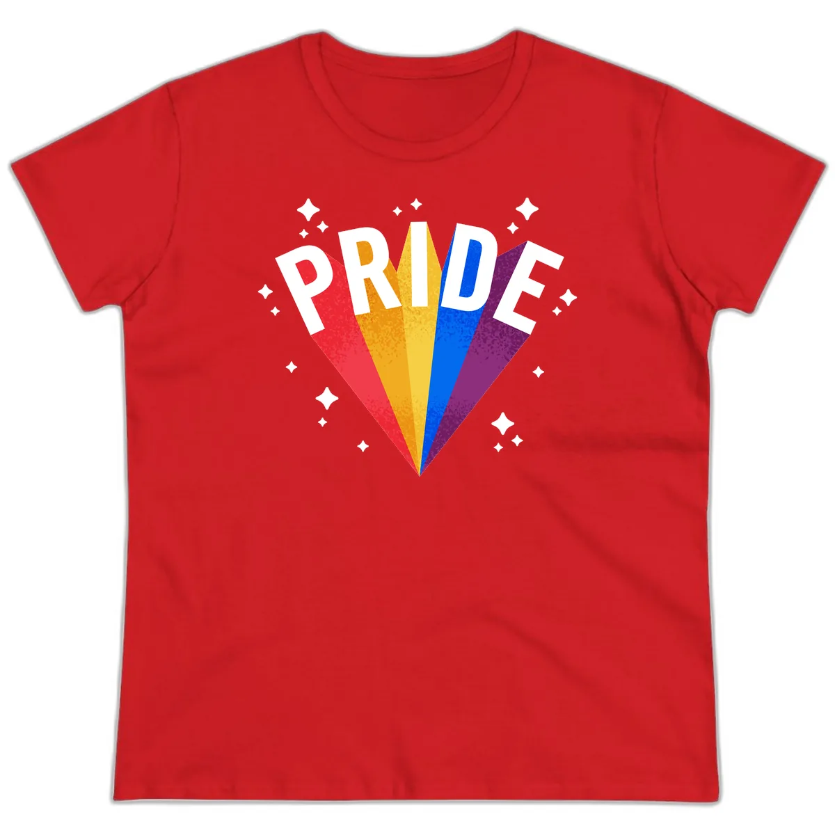Rainbow Pride Fan Design Ladies Tee in Red