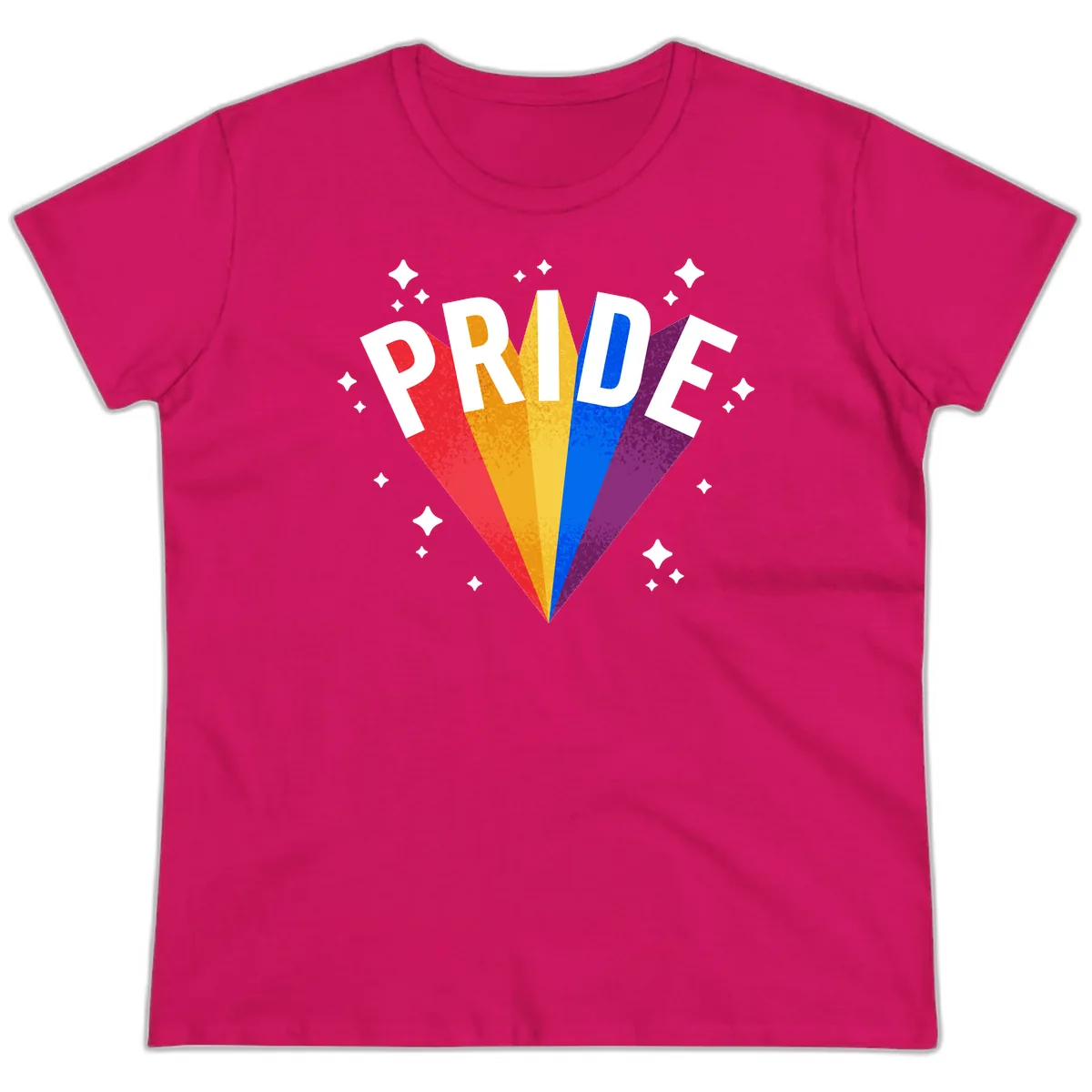 Rainbow Pride Fan Design Ladies Tee in Heliconia