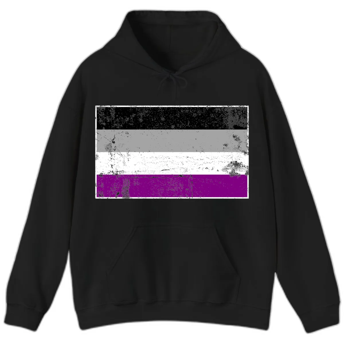 Asexual Pride Flag Distressed Hoodie in Black
