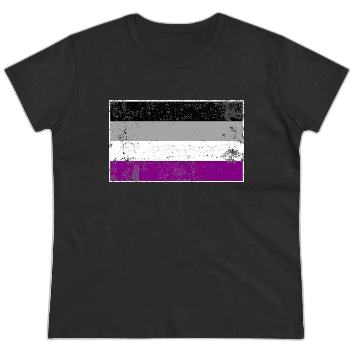 Asexual Pride Flag Distressed Ladies Tee in Black