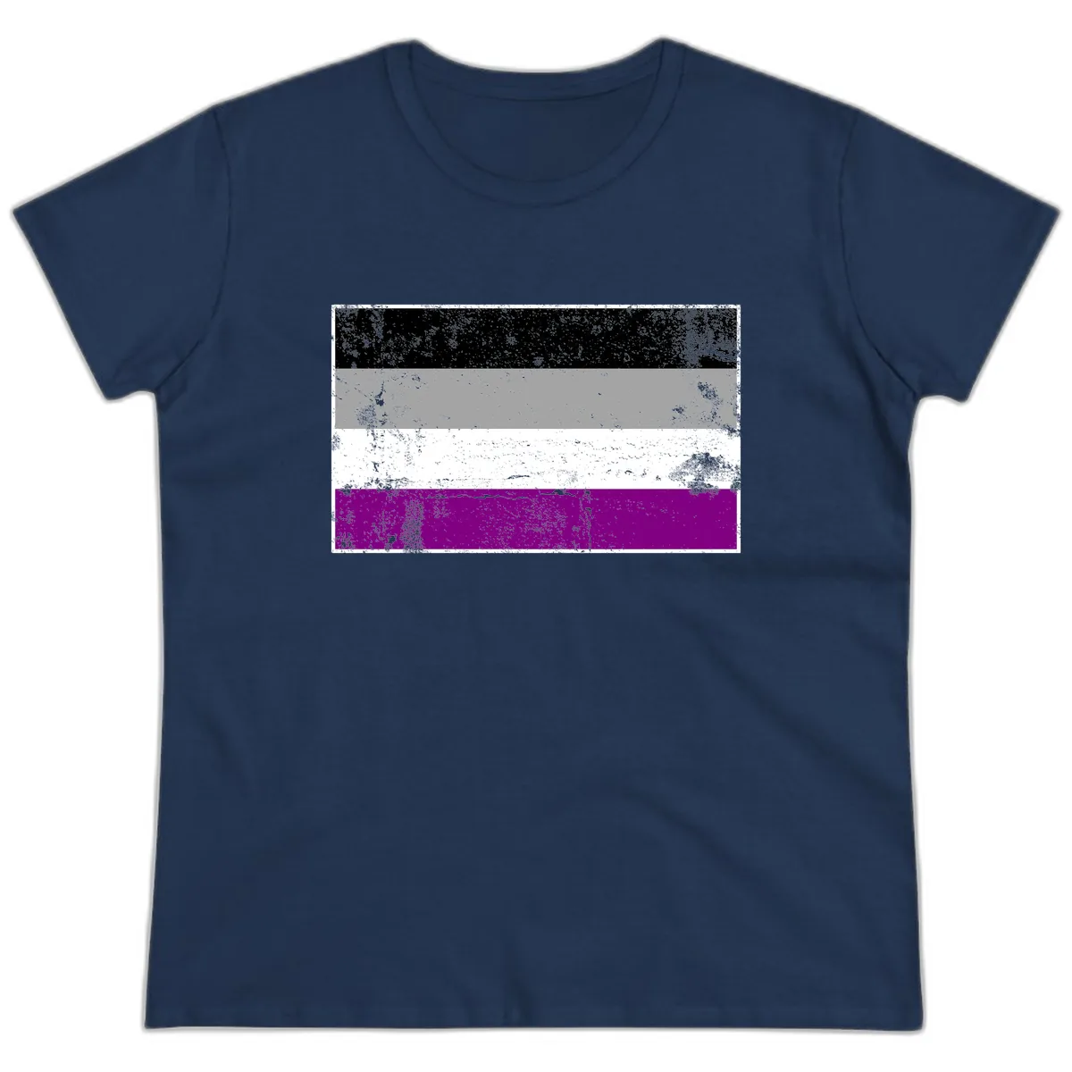 Asexual Pride Flag Distressed Ladies Tee in Navy