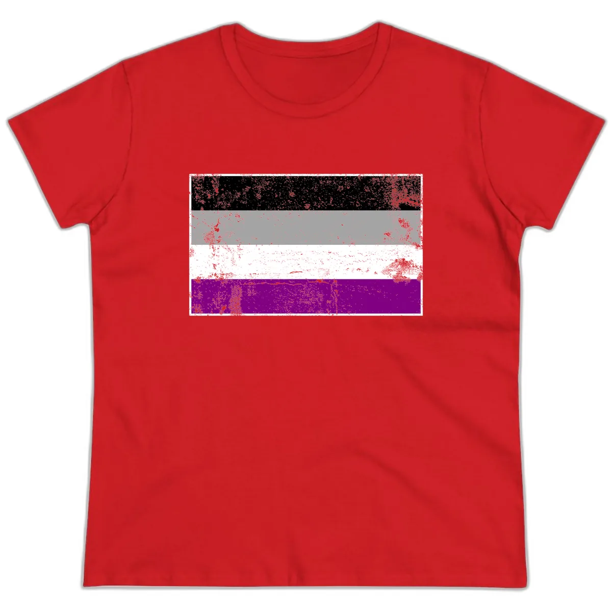 Asexual Pride Flag Distressed Ladies Tee in Red